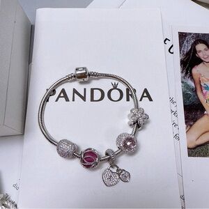 Pandora Silver Bracelet with Pink Charms